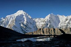 View of the Jugal Himal mountains from the Shisha Pangma base camp, Tibet